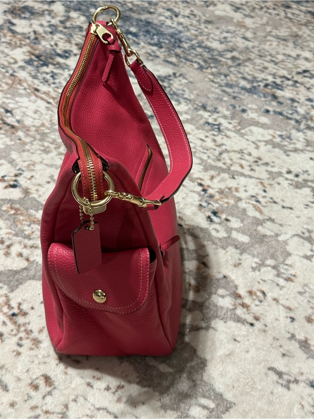 Pink Coach Pennie Pebbled Leather Shoulder Bag with Gold Hardware - Picture 4 of 7